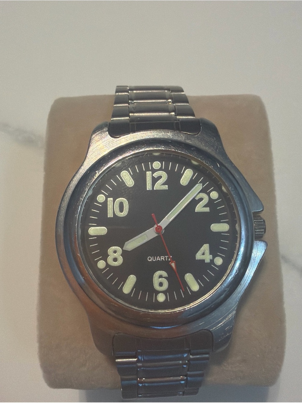 Men's Black Dial Stainless Steel Quartz Watch New Battery
